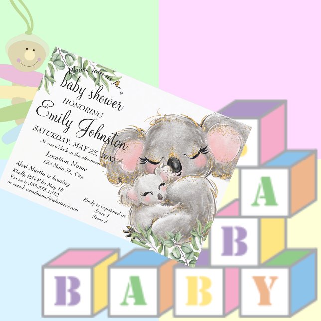 Invitation Aquarelle douce Baby shower Koala Unisex (Créateur téléchargé)