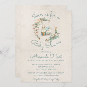 Invitation Aquarelle douce Baby shower Rustic Animals