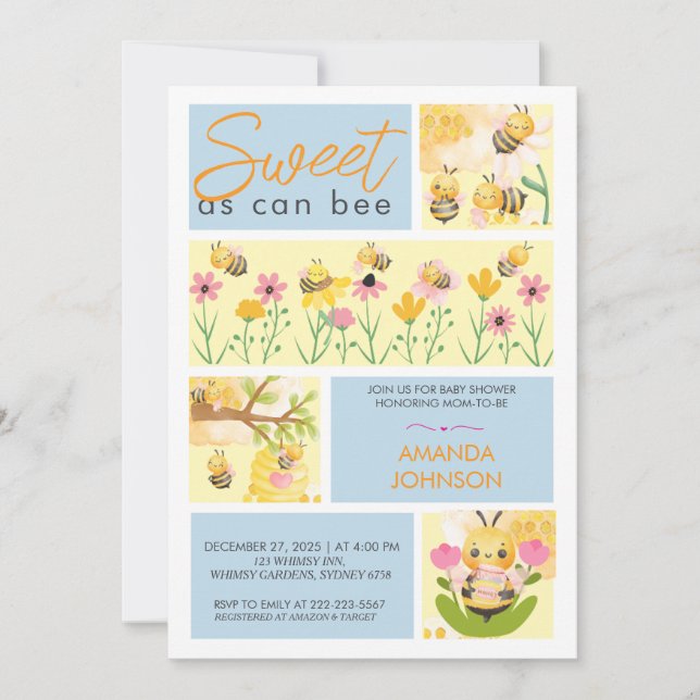 Invitation Aquarelle douce comme peut être baby shower mignon (Devant)
