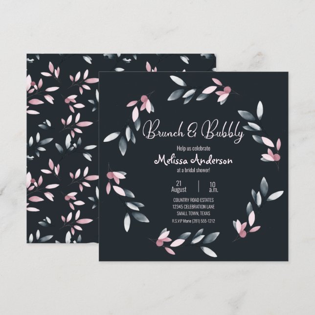 Invitation Aquarelle douce de la marine rose Élégante Floral  (Devant / Derrière)