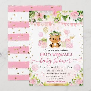 Invitation Aquarelle Douce Fête de Naissance du Tigre Rose de