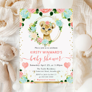 Invitation Aquarelle Douce Fête de Naissance Lion de la Jungl