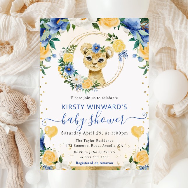Invitation Aquarelle Douce Fête de Naissance Lion de la Jungl (Créateur téléchargé)