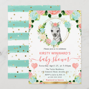 Invitation Aquarelle Douce Fête de Naissance Zèbre Jungle Béb
