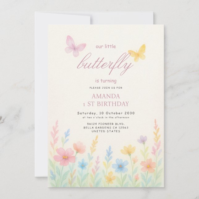 Invitation Aquarelle douce Floral Anniversaire (Devant)