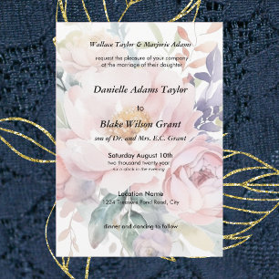 Invitation Aquarelle douce Floral rose pourpre Parents Mariag