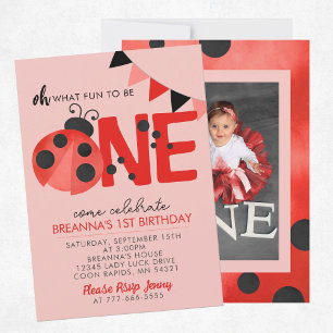 Invitation Aquarelle douce Ladybug 1er Anniversaire Photo