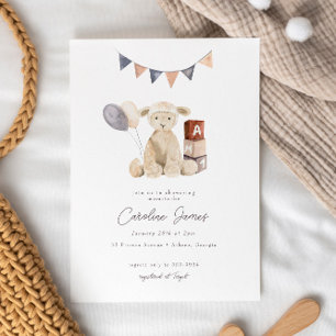 Invitation Aquarelle douce Lamb Baby shower bébé jouet