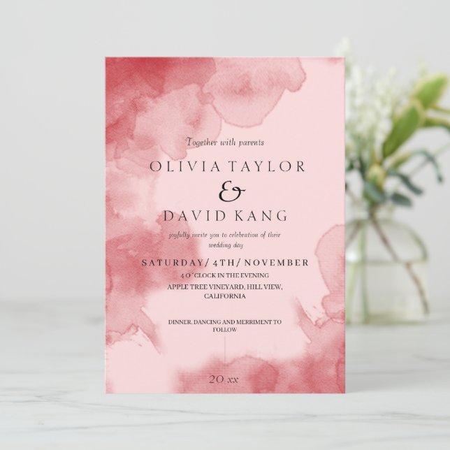 Invitation Aquarelle douce moderne rouge Ombre Mariage