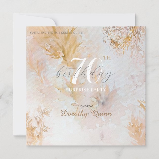 Invitation Aquarelle douce Pastel Feuilles Surprise Anniversa (Devant)