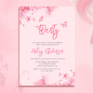 Invitation Aquarelle douce rose pastel 20e anniversaire