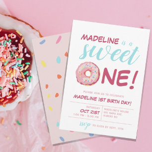 Invitation Aquarelle douce Un mignonne Donut 1er anniversaire