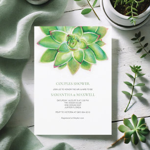 Invitation Aquarelle Douche Couples Succulents