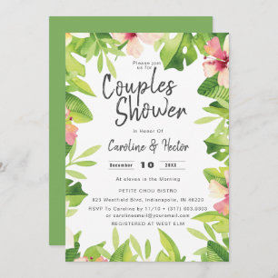 Invitation Aquarelle Douche en couple de fleurs tropicales