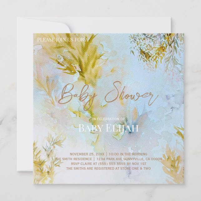 Invitation Aquarelle Doux Feuille paradisiaque Baby shower (Devant)