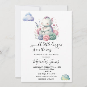 Invitation Aquarelle Dragon Bébé Avec Fleurs Arc En Ciel