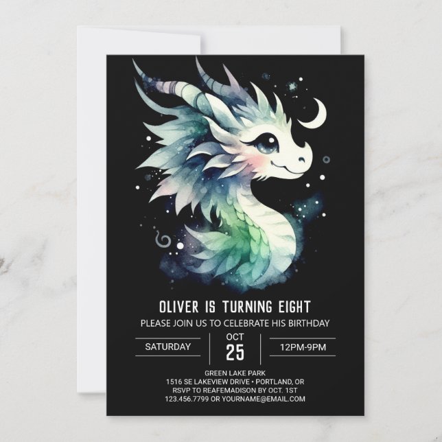 Invitation Aquarelle Dragon Enfants d'anniversaire (Devant)