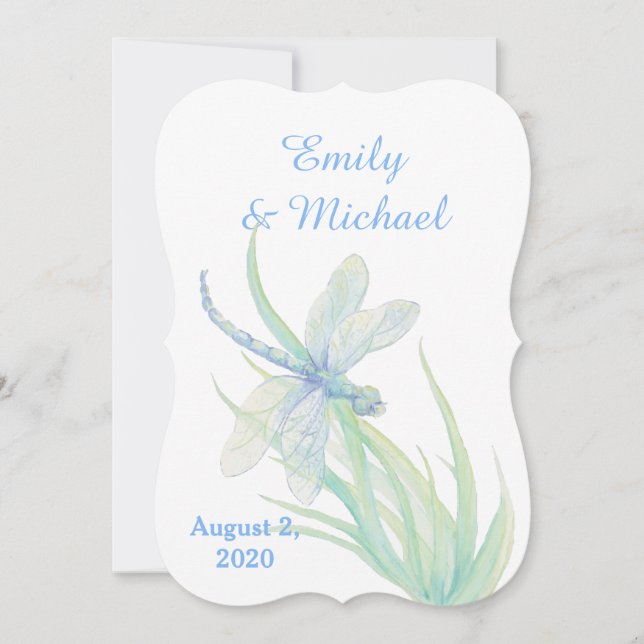 Invitation Aquarelle Dragonfly Blue Green Nature Mariage (Devant)