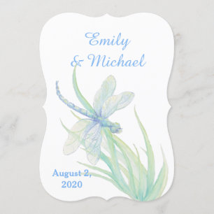 Invitation Aquarelle Dragonfly Blue Green Nature Mariage