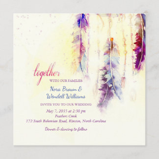 Invitation Aquarelle Dreamcatcher Feathers Mariage