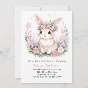 Invitation Aquarelle Dreams : Baby Girl Bunny Douche