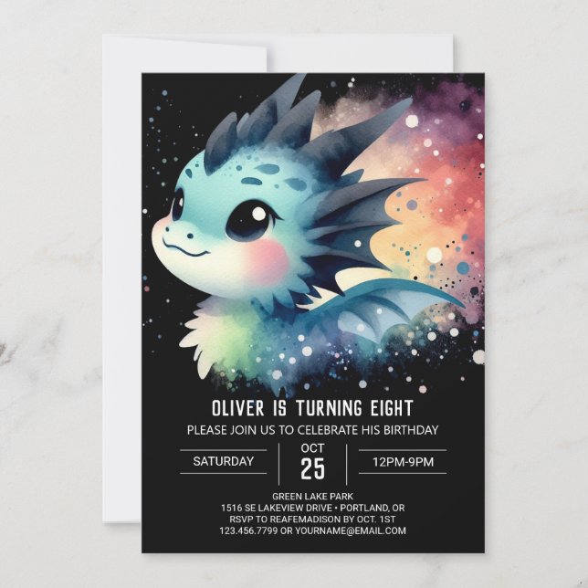 Invitation Aquarelle Dreamy Dragon Anniversaire (Devant)