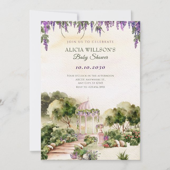 Invitation Aquarelle Dreamy jardin vert élégant baby shower (Devant)