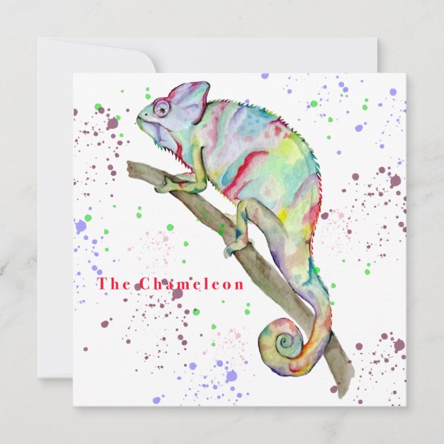 Invitation Aquarelle drôle caméléon (Devant)