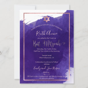 Invitation Aquarelle du bat mitzvah  Purple de PixDezines