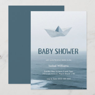 Invitation Aquarelle du bateau Origami sur le Baby shower aqu