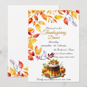 Invitation Aquarelle du Citrouille de Thanksgiving Automne