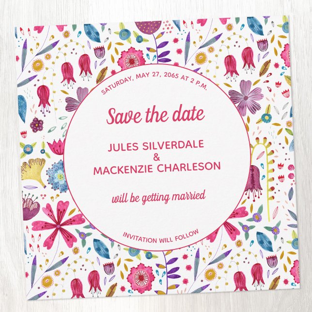 Invitation Aquarelle du fleur sauvage Enregistrer la date (Wildflower watercolor Save the Date card)
