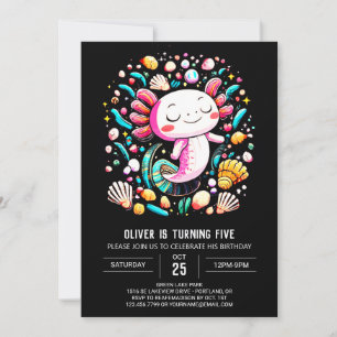 Invitation Aquarelle du mignon Axolotl Anniversaire