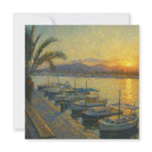 Invitation aquarelle du port au coucher du soleil