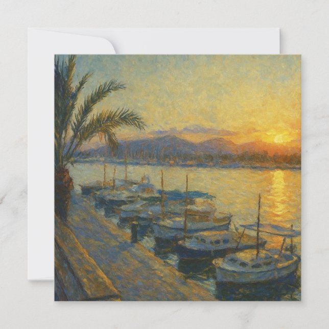 Invitation aquarelle du port au coucher du soleil (Devant)