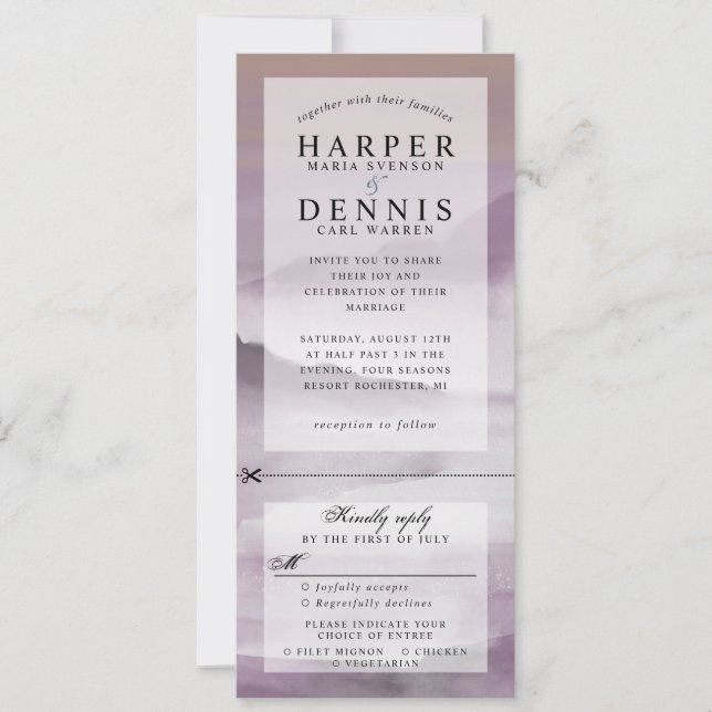 Invitation aquarelle dusk montagnes mariage inviter w rsvp (Devant)