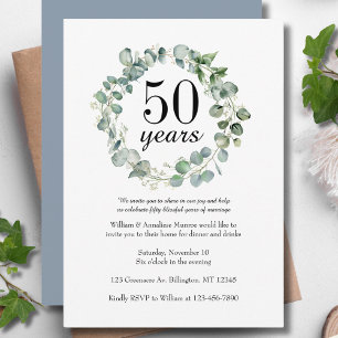 Invitation Aquarelle Dusty Blue 50e anniversaire de Mariage