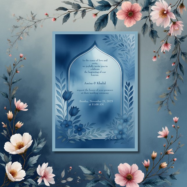 Invitation Aquarelle Dusty Blue arche Mariage (Créateur téléchargé)