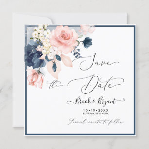 Invitation Aquarelle Dusty Blue Blush Roses