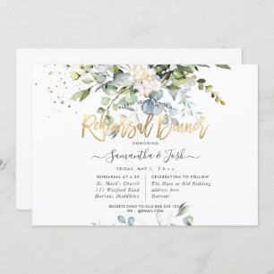 Invitation Aquarelle Dusty Blue Eucalyptus Dîner de répétitio