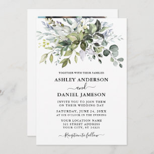 Invitation Aquarelle Dusty Blue Greenery Mariage photo