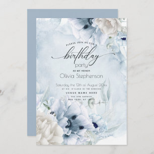 Invitation Aquarelle Dusty Blue Poppy Anniversaire
