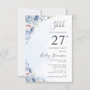 Invitation Aquarelle Dusty Blue Surprise 27ème anniversaire f