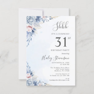 Invitation Aquarelle Dusty Blue Surprise 31ème anniversaire