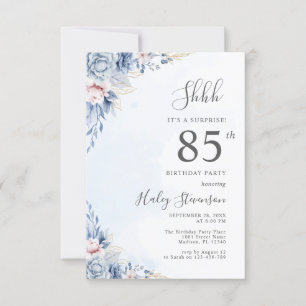 Invitation Aquarelle Dusty Blue Surprise 85e anniversaire