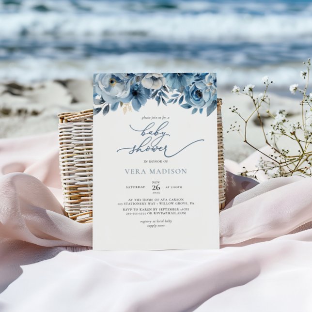 Invitation Aquarelle Dusty Blue Winter Baby shower (Créateur téléchargé)