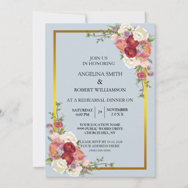 Invitation Aquarelle Dusty Gris Or Blush Peach Mariage (Devant)