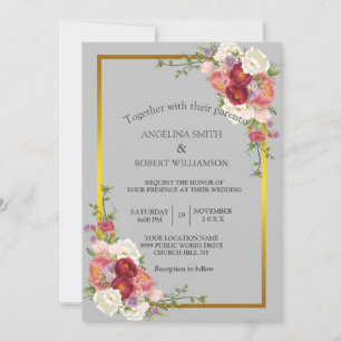 Invitation Aquarelle Dusty Gris Or Blush Rose Peach Floral