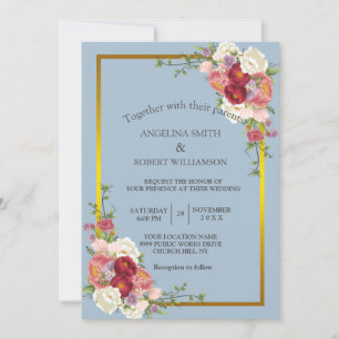 Invitation Aquarelle Dusty Gris Or Blush Rose Peach Floral