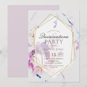 Invitation Aquarelle Dusty Lilac Floral Quinceañera
